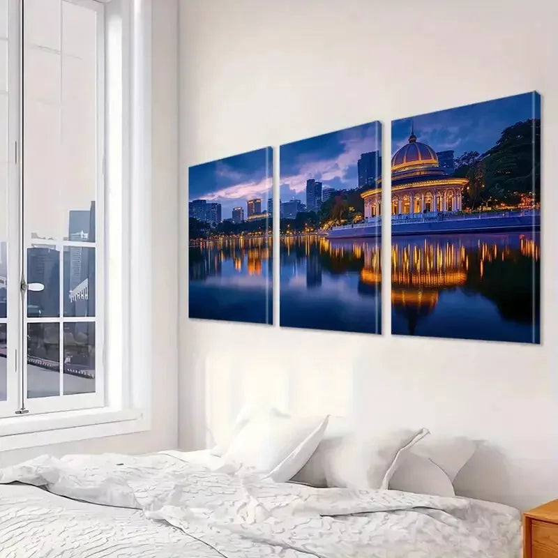 3pcs Modern Skyscraper Reflections Cityscape Wall Art Set Canvas Framed 40x60cm - High Quality Print 100% Australian Made Wall Canvas Ready to Hang