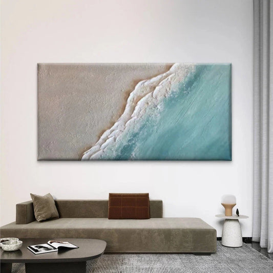 Abstract Ocean Beach Waves Wall Art Canvas Office Home Room Framed 80x45cm