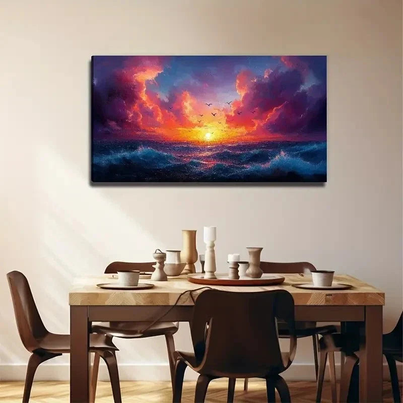 Sunset On The Sea Suitable Wall Art Canvas Office Home Room Framed 80x45cm