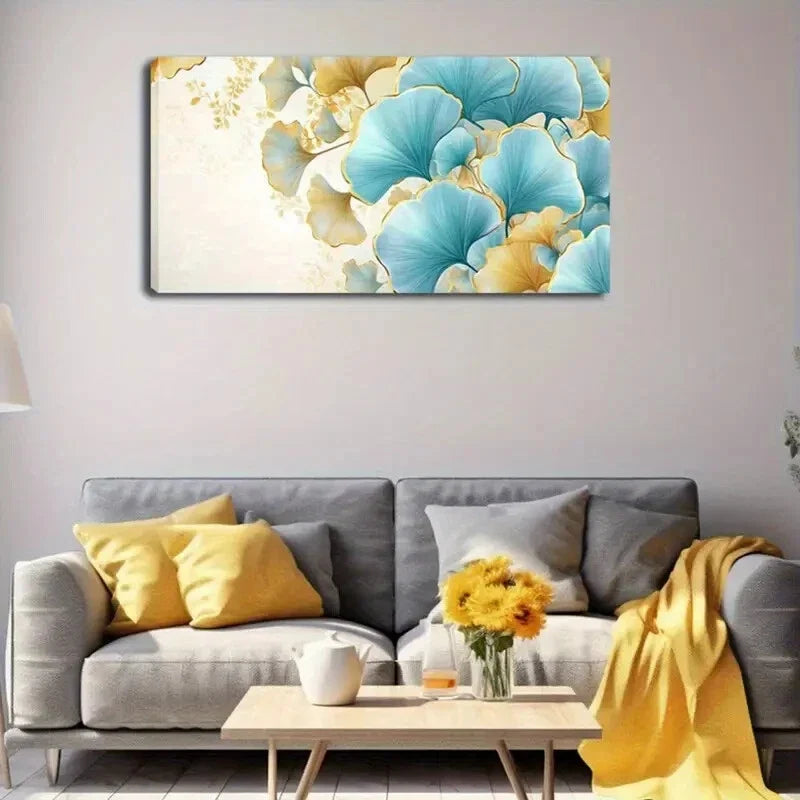 Ginkgo Leaf Design Golden Décor Wall Art Canvas Office Home Room Framed 120x60cm