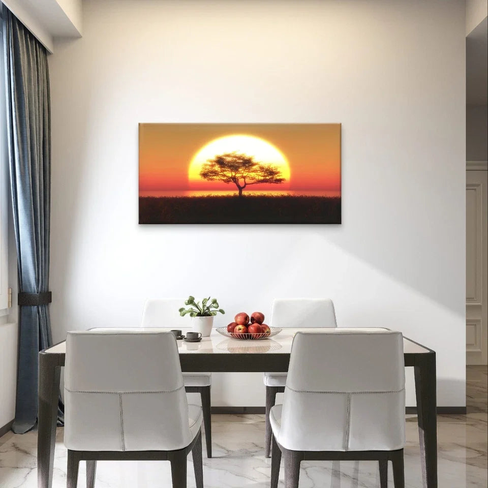 Golden Desert Sunset Tree Silhouette Wall Art Canvas Office Home Framed 120x60cm