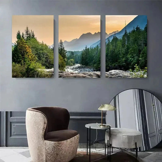 3pcs Scenic Mountain and Forest Metal Print Ready to Hang Art