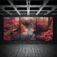 3pcs Bridge Scenic Modern Red Tree Colourful Metal Print Ready to Hang Art