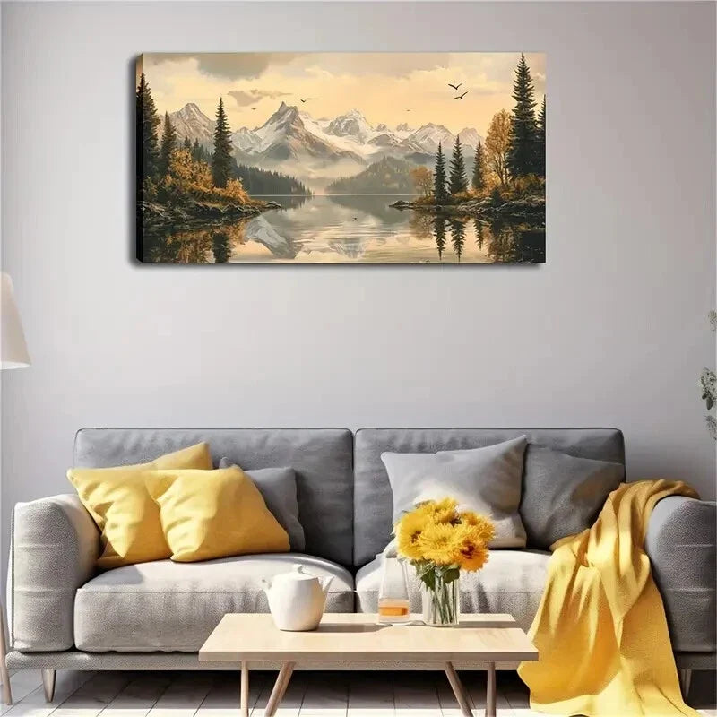Continuous Snow Mountain Clouds Wall Art Canvas Office Home Room Framed 120x60cm