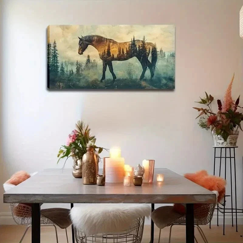 Majestic Horse Silhouette Wall Art Canvas Office Home Room Framed 120x60cm