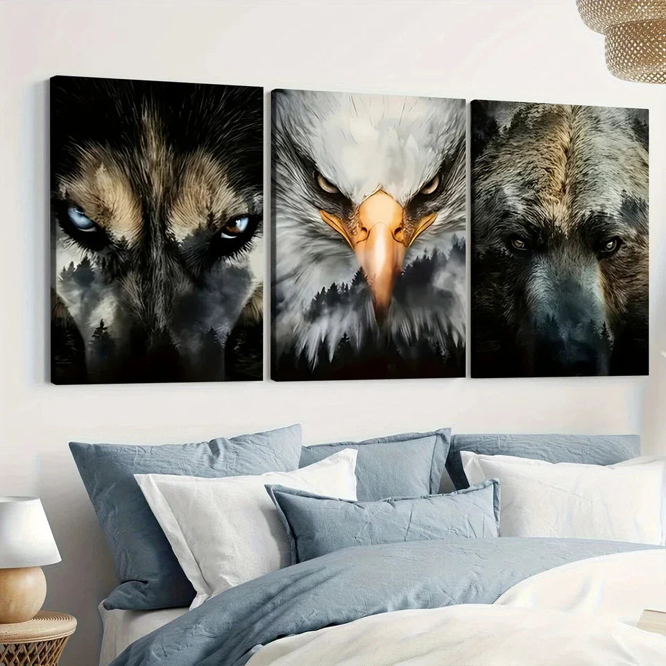 3pcs Beast Gaze Modern Fashion Elegant Art Eagle Wall Art Set Canvas Framed 40x60cm - High Quality Print 100% Australian Made Wall Canvas Ready to Hang
