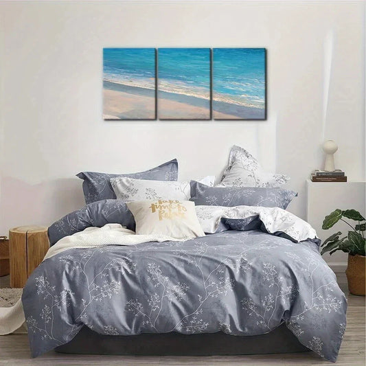 3pcs Seascape with Waves on Beach Giclee Metal Print Ready to Hang Art