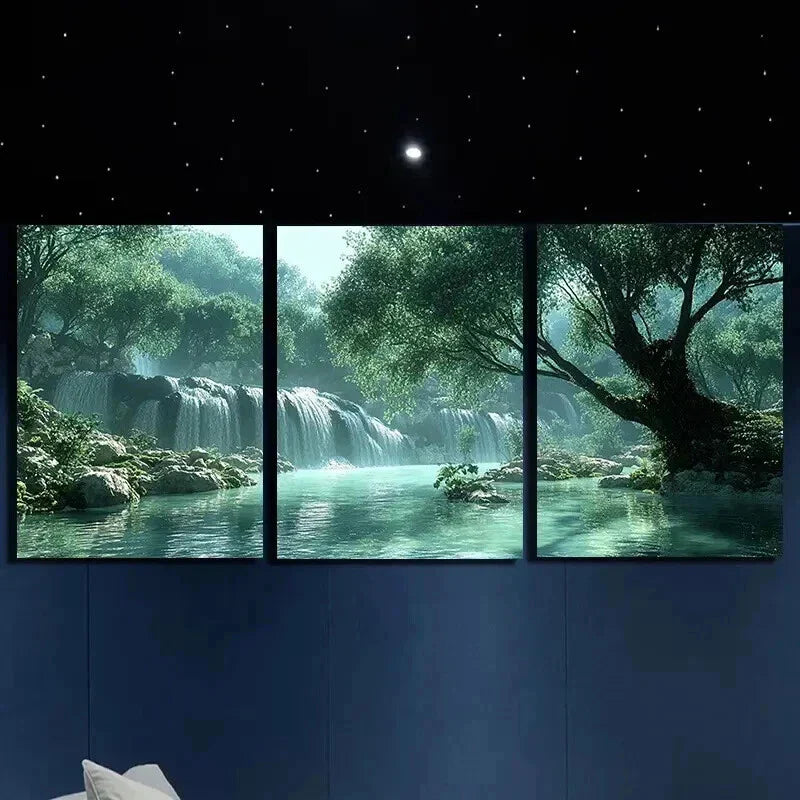 3pcs Green Trees and Clear Water Decoration Wall Art Set Canvas Framed 40x60cm - High Quality Print 100% Australian Made Wall Canvas Ready to Hang