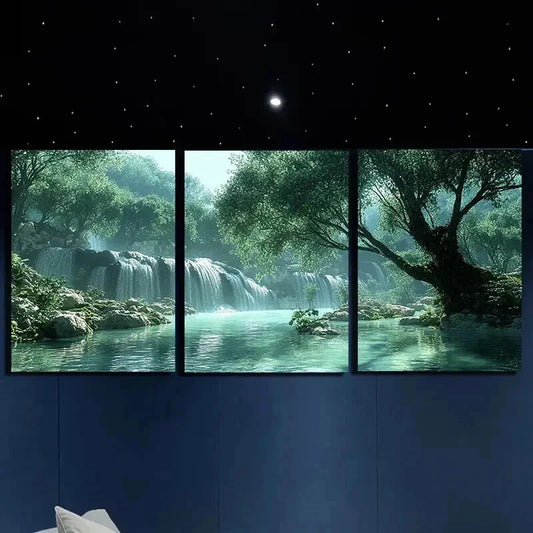 3pcs Green Trees and Clear Water Decoration Wall Art Set Canvas Framed 40x60cm - High Quality Print 100% Australian Made Wall Canvas Ready to Hang