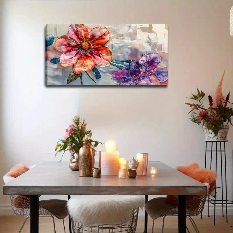 Vibrant Red Flower with Bclue Wall Art Canvas Office Home Room Framed 120x60cm