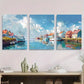 3pcs Colorful Coastal Village, Scenic Harbor Metal Print Ready to Hang Art