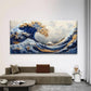 Japanese-Inspired Blue & Golden Wall Art Canvas Office Home Room Framed 120x60cm
