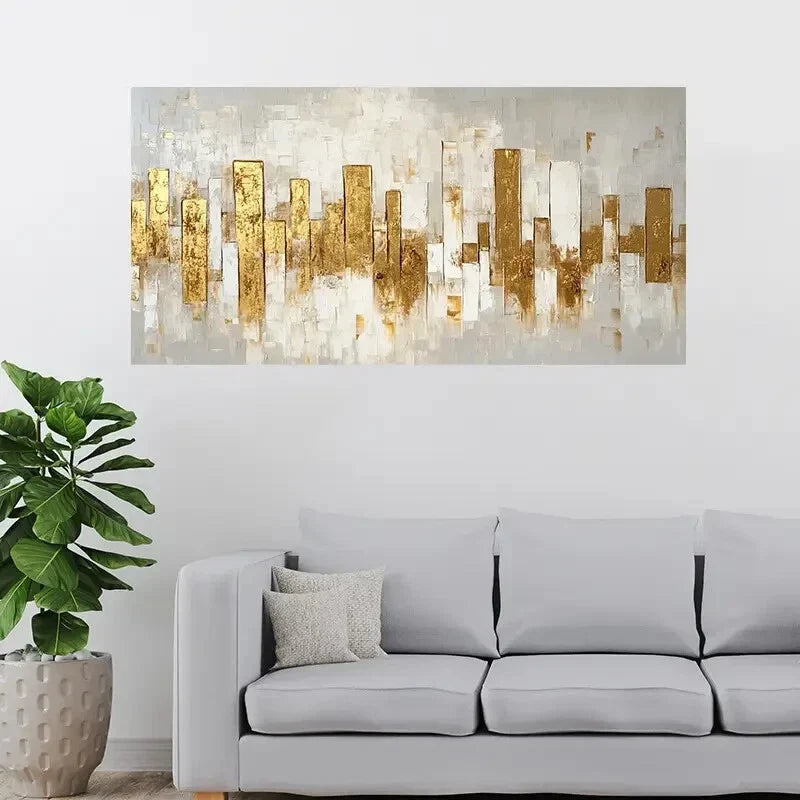 Golden Urban Skyline Cityscape Wall Art Canvas Office Home Room Framed 120x60cm