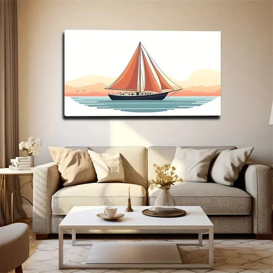 Tranquil Sailing Sailboat Wall Art Canvas Office Home Room Framed 120x60cm