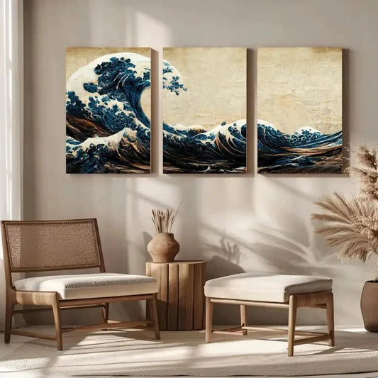 3pcs Tsunami Wave Painting Metal Print Ready to Hang Art