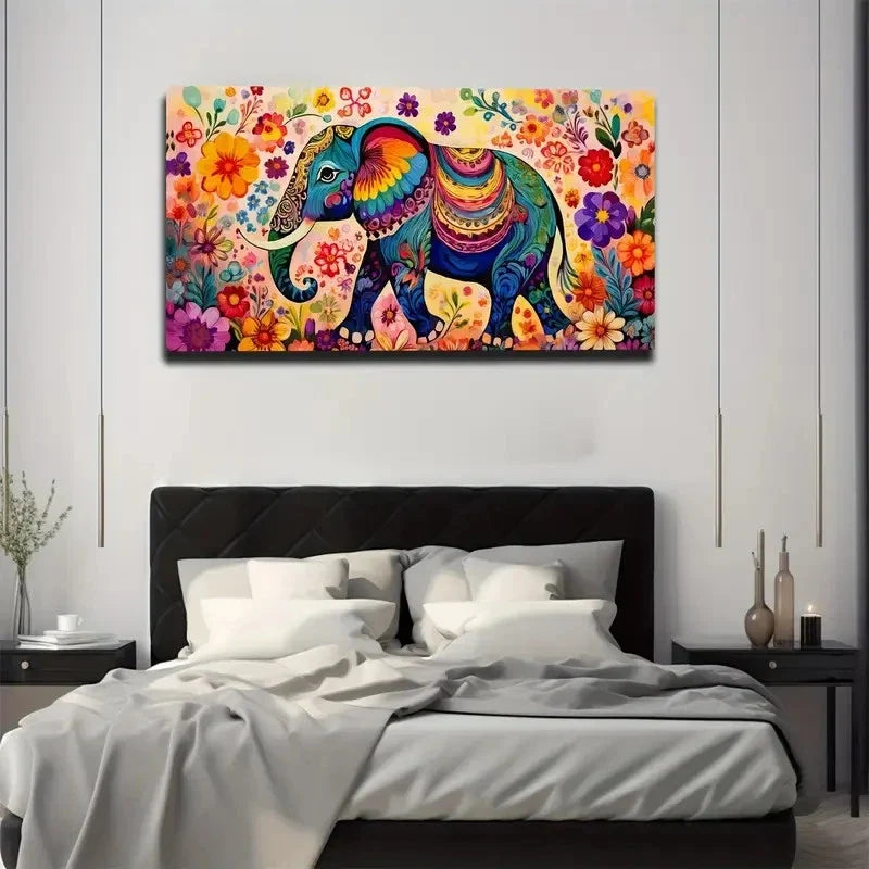 Walking Elephant Colorful Wall Art Canvas Office Home Room Framed 80x45cm