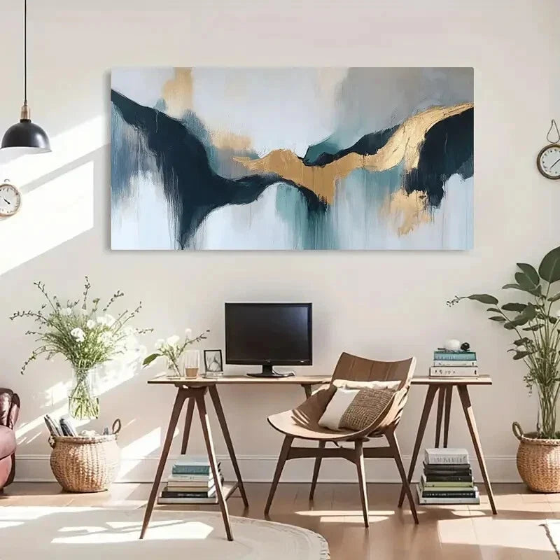 Flowing Lines & Floral Patterns Wall Art Canvas Office Home Room Framed 80x45cm