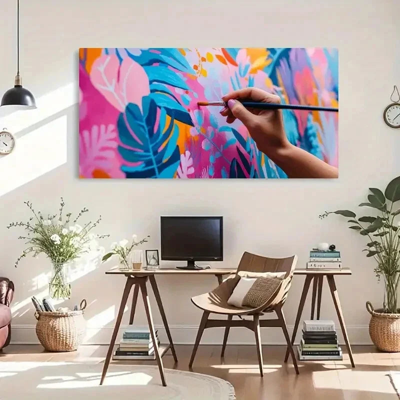 Vibrant Floral Colorful Perfect Wall Art Canvas Office Home Room Framed 80x45cm