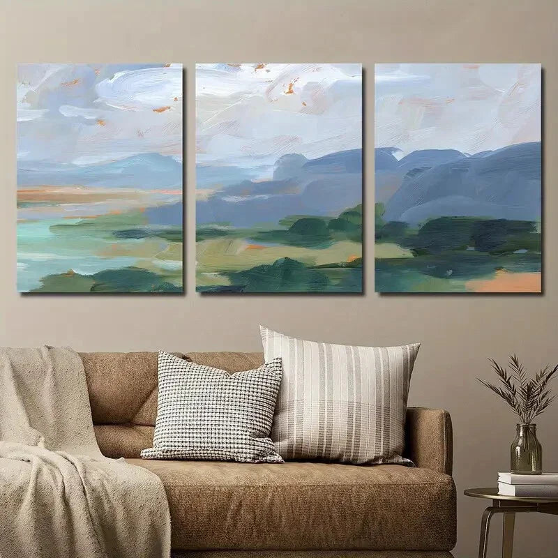 3pcs Abstract Ocean Mountain Landscape Wall Art Set Canvas Framed 40x60cm - High Quality Print 100% Australian Made Wall Canvas Ready to Hang