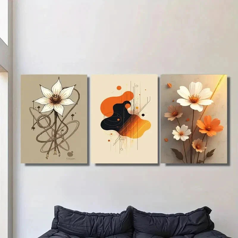 3pcs Elegant Floral Abstract Modern Classic Metal Print Ready to Hang Art