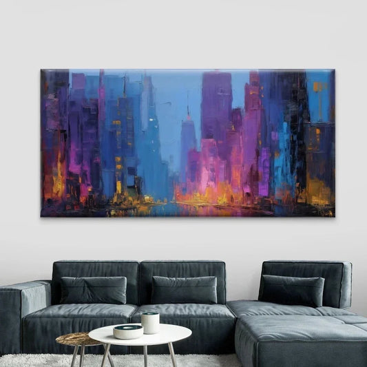 Abstract City Skyline Wall Art Canvas Office Home Room Framed 80x45cm
