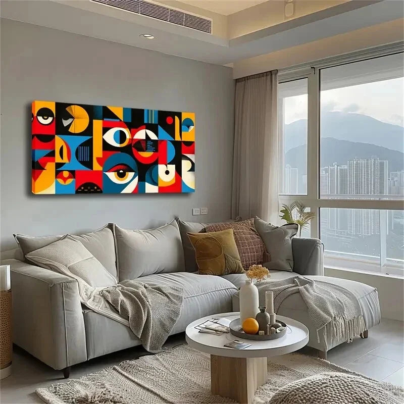 Vibrant Geometric Shapes Modern Wall Art Canvas Office Home Room Framed 120x60cm