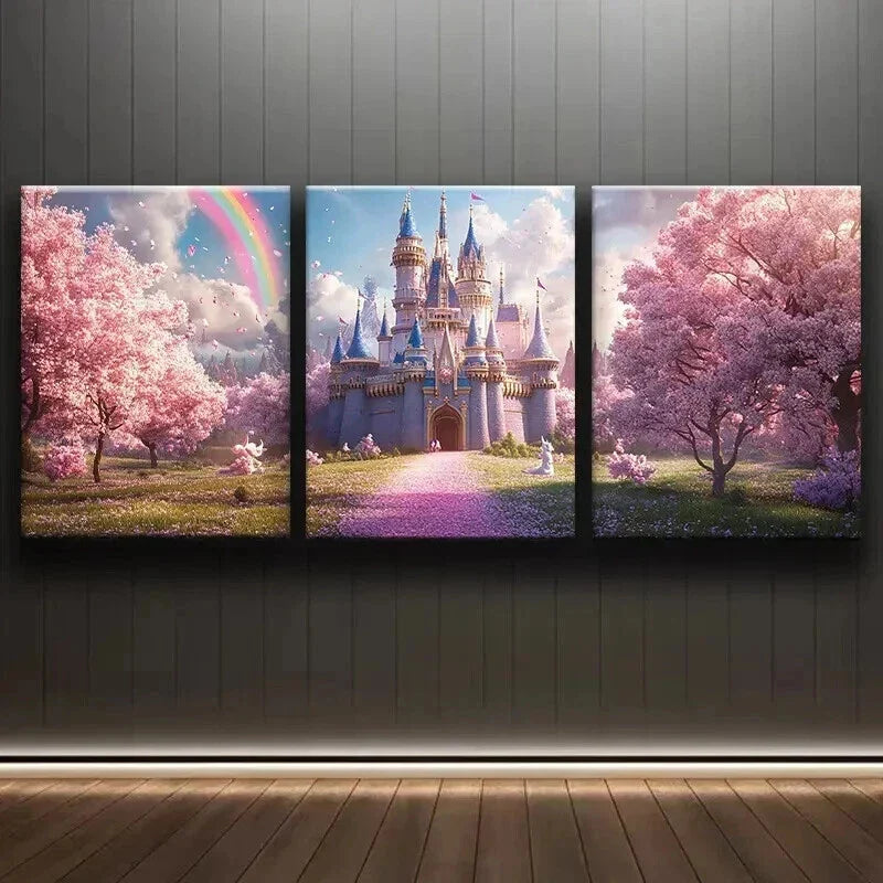3pcs Dream Castle Pink Colorful Perfect Wall Art Set Canvas Framed 40x60cm - High Quality Print 100% Australian Made Wall Canvas Ready to Hang