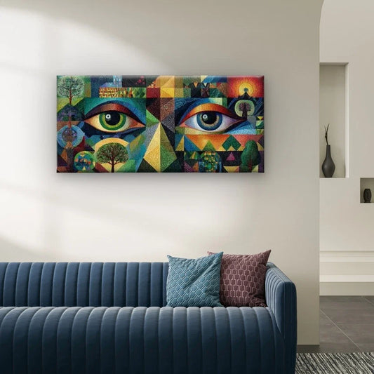 Abstract Geometric Face Wall Art Canvas Office Home Room Framed 80x45cm