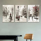 3pcs Street with People Cars and Eiffel Tower Wall Art Set Canvas Framed 40x60cm - High Quality Print 100% Australian Made Wall Canvas Ready to Hang