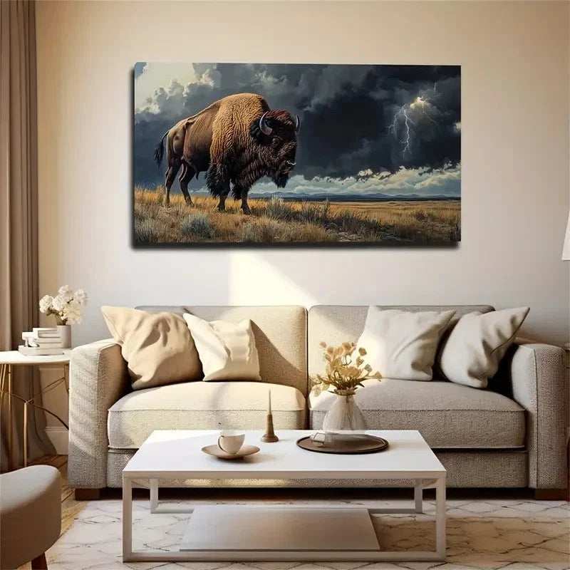 The Ox Under The Dark Clouds Wall Art Canvas Office Home Room Framed 120x60cm
