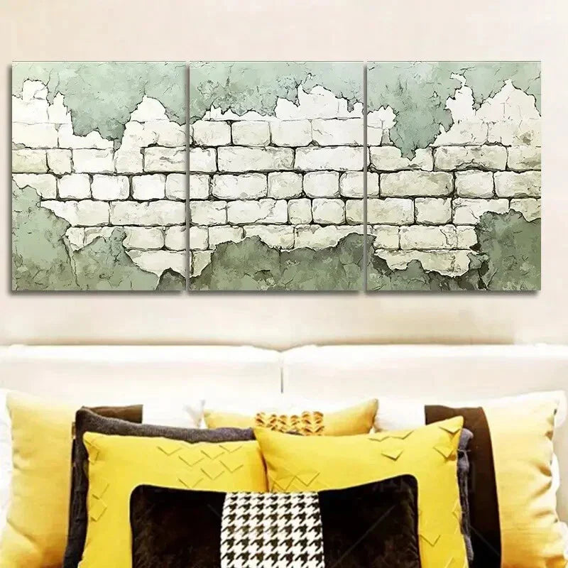 3pcs A picture of a green and white wall Metal Print Ready to Hang Art