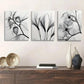 3pcs Black and White Botanical Floral and Leaf Wall Art Set Canvas Framed 40x60cm - High Quality Print 100% Australian Made Wall Canvas Ready to Hang