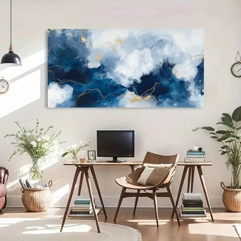 Golden Accents & Soft Gradient Wall Art Canvas Office Home Room Framed 120x60cm