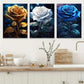 3pcs Golden White Blue Floral Metal Print Ready to Hang Art