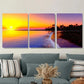 3pcs Beautiful Sunset Beach Triptych Vibrant Metal Print Ready to Hang Art