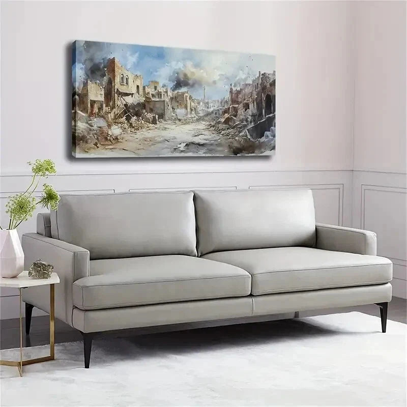 A Lonely Town In The Ruins Wall Art Canvas Office Home Room Framed 120x60cm