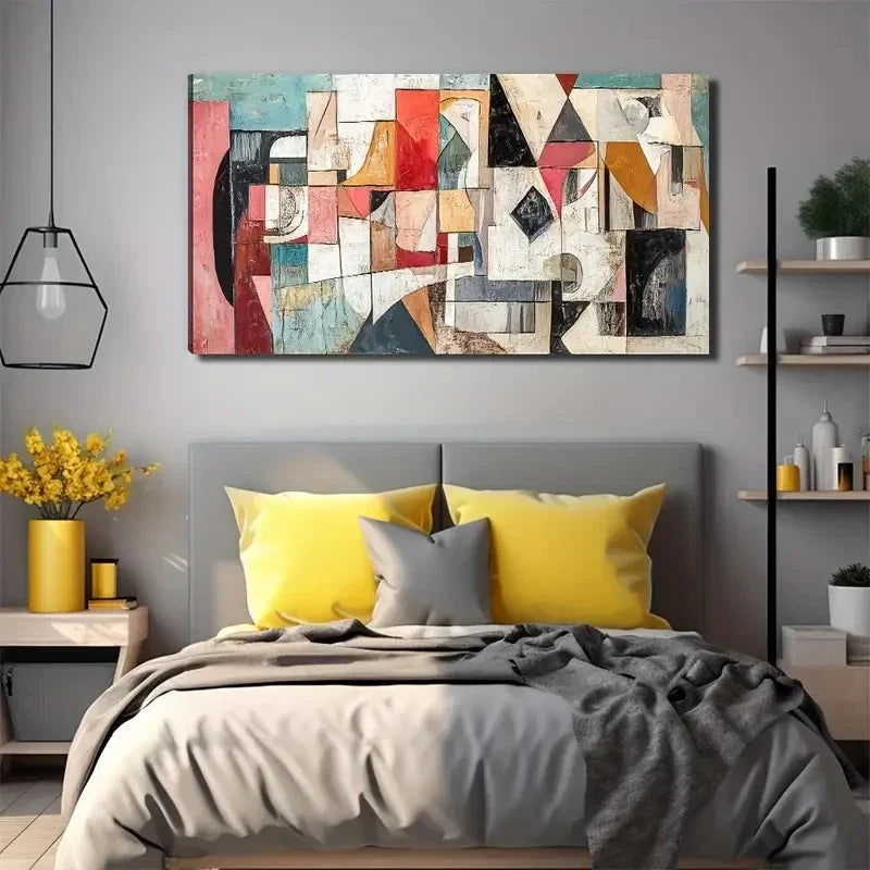 Geometric Shapes In Earthy Tone Wall Art Canvas Office Home Room Framed 120x60cm
