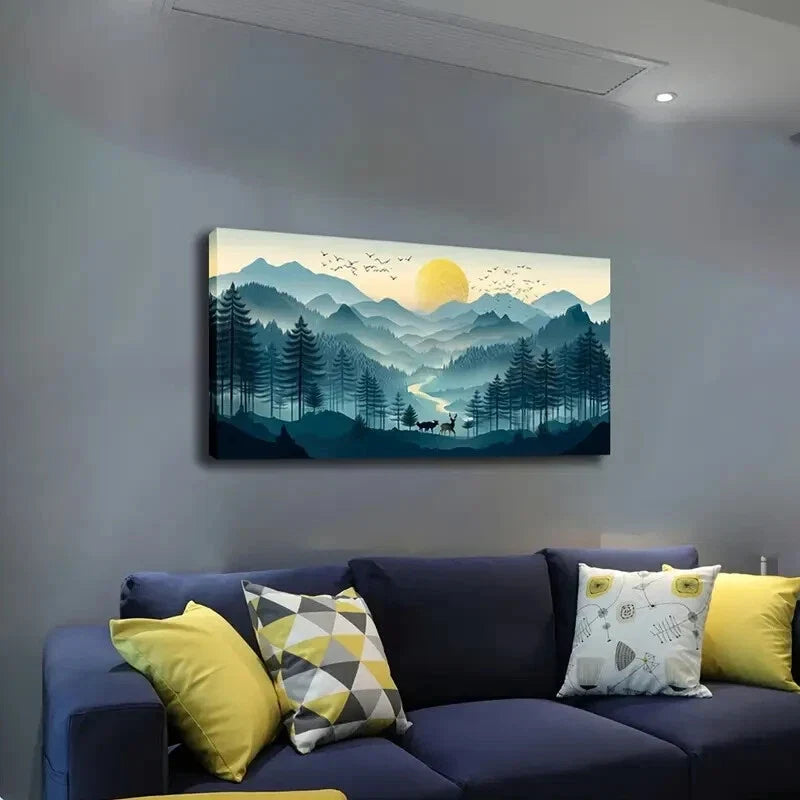 Mountain and Pine Forest Lands Wall Art Canvas Office Home Room Framed 120x60cm