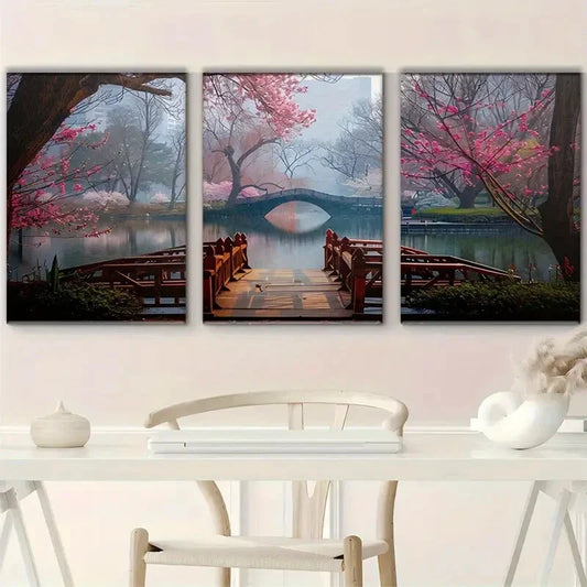 3pcs Small Bridge Rose Flowers Grasses Metal Print Ready to Hang Art