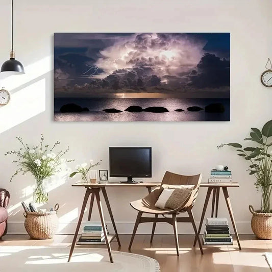 Seaside Storm Clouds Décor Wall Art Canvas Office Home Room Framed 120x60cm