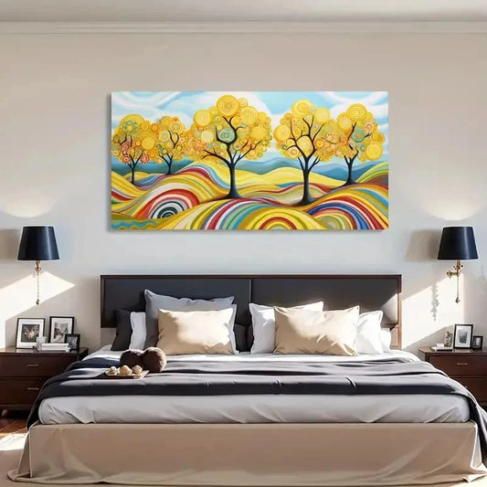 Vibrant Trees Spiral Artwork Wall Art Canvas Office Home Room Framed 80x45cm