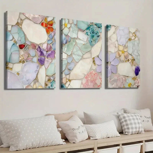 3pcs Colorful Texture Mural Mosaic Floral Wall Art Set Canvas Framed 40x60cm - High Quality Print 100% Australian Made Wall Canvas Ready to Hang