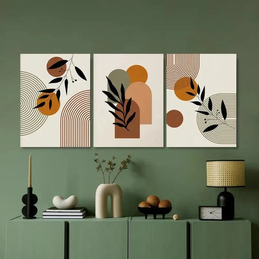 3pcs Vibrant Floral & Leaf Designs Earthy Tones Metal Print Ready to Hang Art