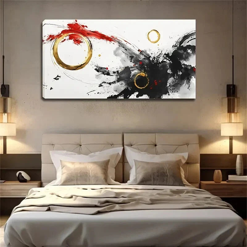 Black White Red & Golden Wall Art Canvas Office Home Room Framed 120x60cm