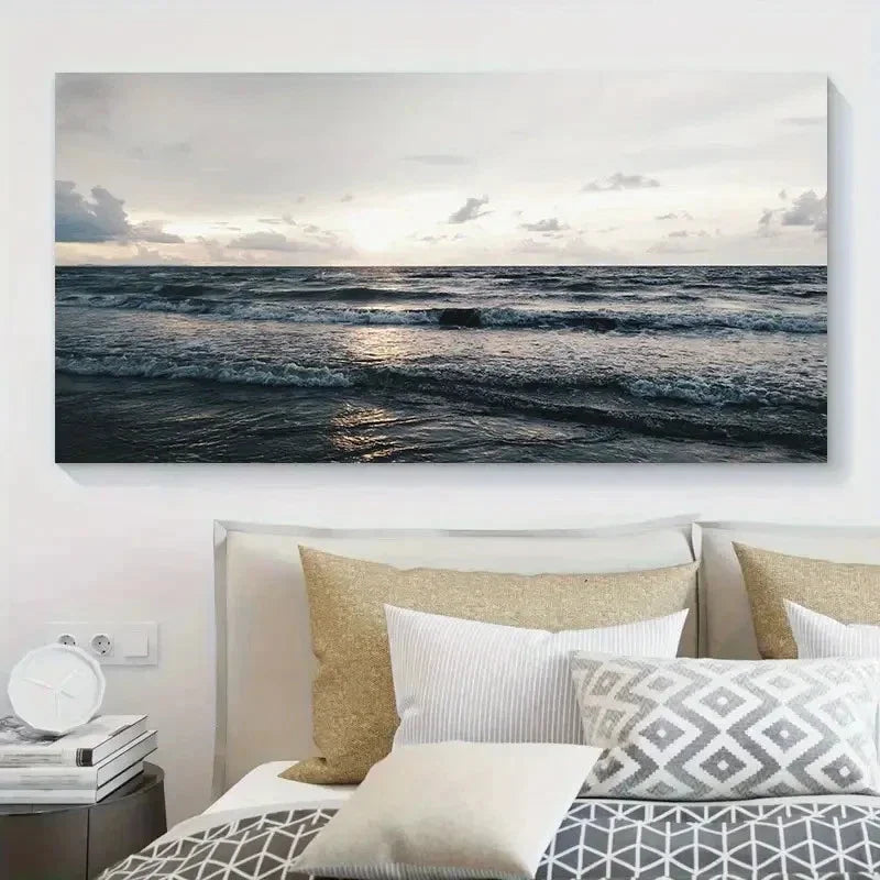 Modern Florida Beach Sunset Wall Art Canvas Office Home Room Framed 80x45cm