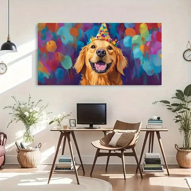 Golden Retriever Balloons Wall Art Canvas Office Home Room Framed 120x60cm