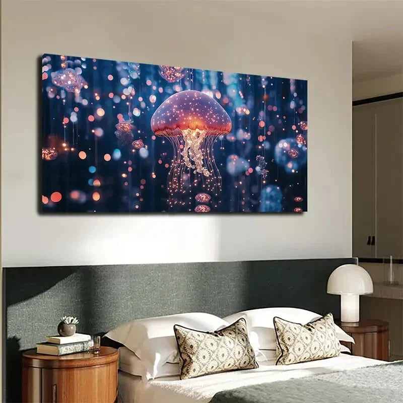 Glowing Minimalist Jellyfish Wall Art Canvas Office Home Room Framed 120x60cm
