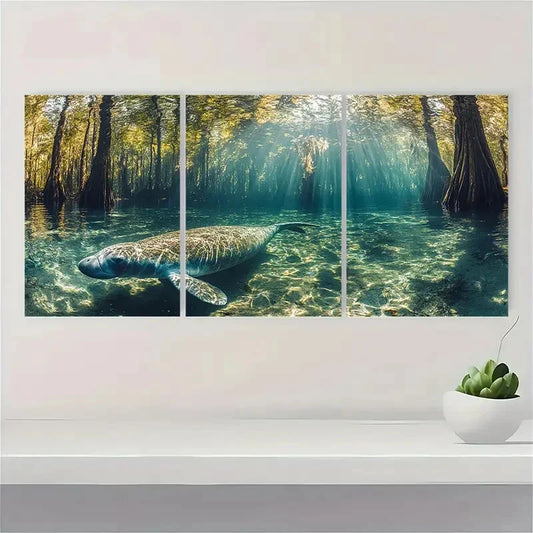 3pcs Manatee The Crystal Clear Waters Metal Print Ready to Hang Art