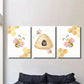 3pcs Cute Cartoon Bees & Honeycomb Wall Art Set Canvas Framed 40x60cm - High Quality Print 100% Australian Made Wall Canvas Ready to Hang