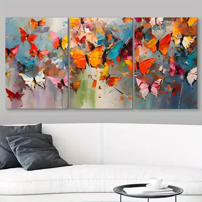 3pcs Colorful Abstract Butterfly Painting Wall Art Set Canvas Framed 40x60cm - High Quality Print 100% Australian Made Wall Canvas Ready to Hang
